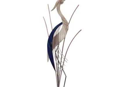 Heron Bird With Head Raised 38 Inch High Metal Wall Art PBR 3D model