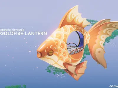 Chinese Stylized Goldfish Festival Lantern with Animation Low-poly 3D model