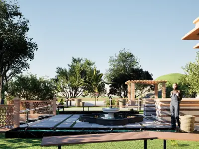 Traditional Indian Temple with Landscape Garden 3D model