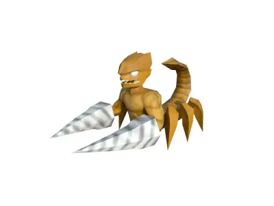 Scorpion golden man holding sword Low-poly 3D model