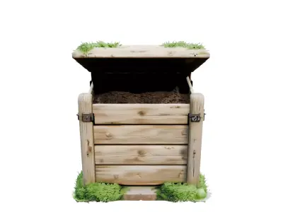 Weathered Wooden Compost Bin Low-poly 3D model