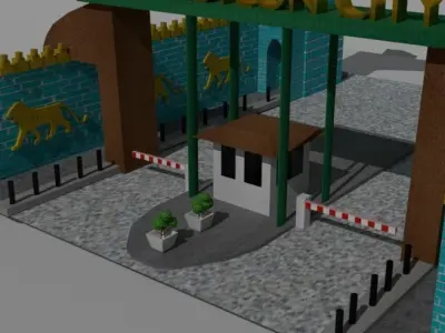 Historical Babylon gate With Security Check point Entrance Low-poly 3D model
