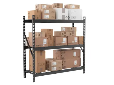 Warehouse Shelf With Boxes 3D model