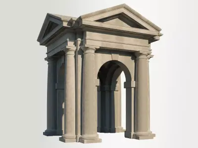 Arched portico in Tuscan order with 3 4 columns  3D model