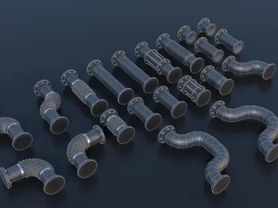 Modular Industrial Pipes PBR Low-poly 3D model