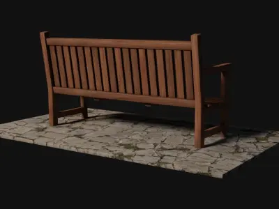 Wooden Bench Free low-poly 3D model 3