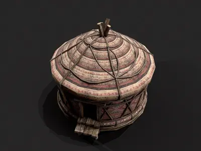 Traditional Yurt Nomads Tent with Interior 2 Low-poly 3D model