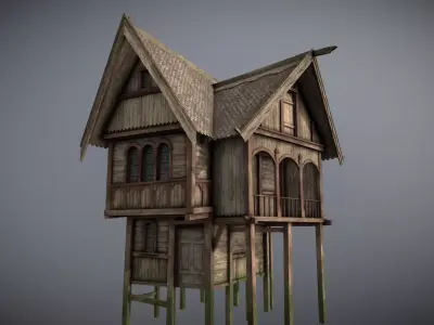Medieval lake village - House 20 Low-poly 3D model