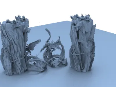 floating Asian rocks 3D model