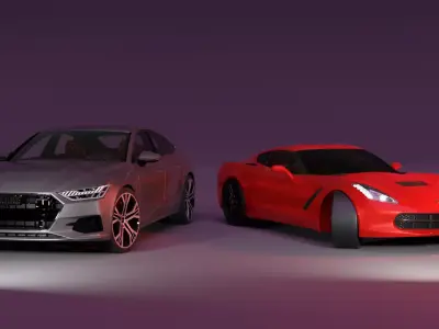Cars Audi and Corvette Free 3D model