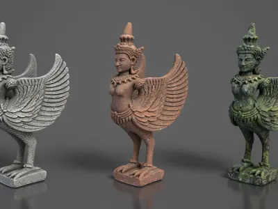 Ancient Khmer Statue 02-250522 Low-poly 3D model