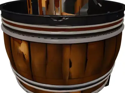 Rustic Wooden Barrel Fire Pit 3D model