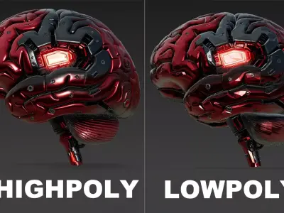 Dark Red Cyberpunk Tech Brain Model Bundle 3D model
