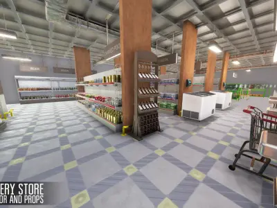 Grocery store - interior and props Low-poly 3D model