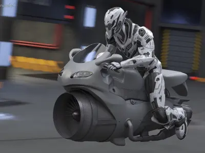Futuristic Robot on Concept Motorcycle 3D model