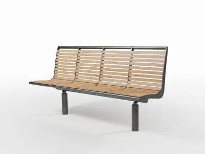 Wood and Steel Outdoor Benches Low-poly 3D model
