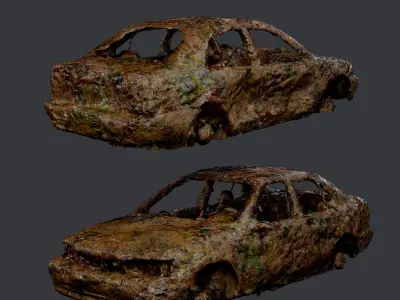 Apocalyptic Damaged Destroyed Vehicle Car Game Ready 08 Low-poly 3D model
