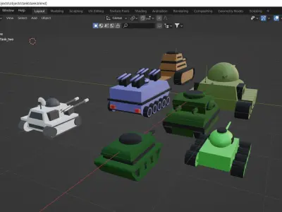 Toy tanks and rocket launcher not rigged 3D model