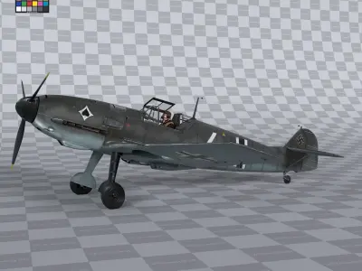Messerschmitt BF109 German Fighter Airplane Grey V3 3D model