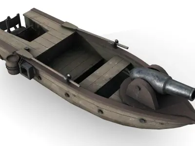 Warship with Cannon 2 Low-poly 3D model