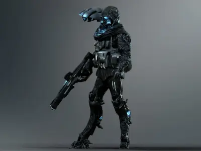 Sci Fi Cyber Soldier Low-poly 3D model