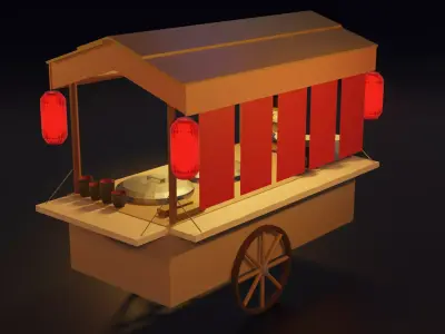 ramen food cart with lanterns Free low-poly 3D model