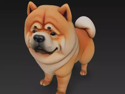 Chow Chow Dog Realistic 3D Model - Low Poly Realistic Low-poly 3D model