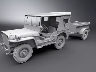 Jeep Willys With Cart 3D print model