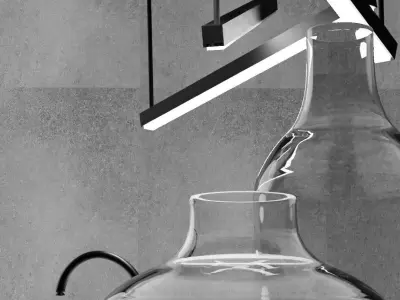 Kitchen island joinery with overhanging feature pendant lighting 3D model