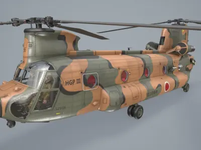 CH-47J Chinook JGSDF Basic Animation Low-poly 3D model