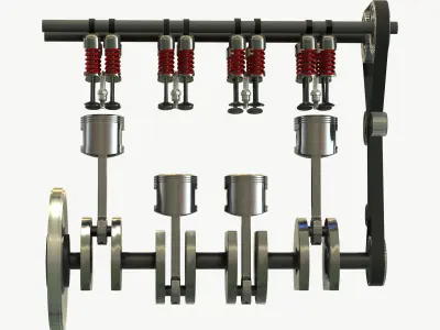 Animated Engine Parts 4T PBR Low-poly 3D model