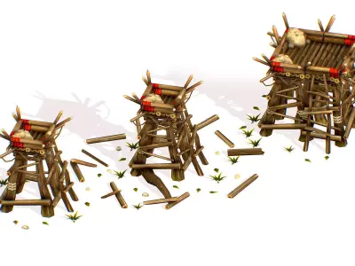 Handpaint Cartoon Wooden Building Bastion model Low-poly 3D model