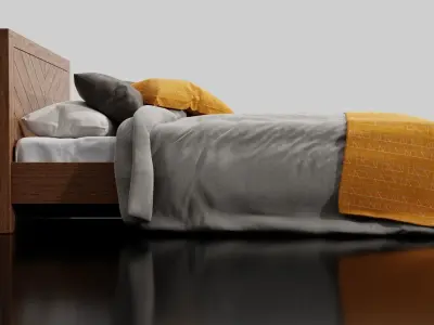 Modern Wooden Bed Free 3D model