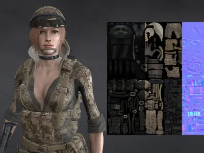 Female Soldier Rigged Low-poly 3D model