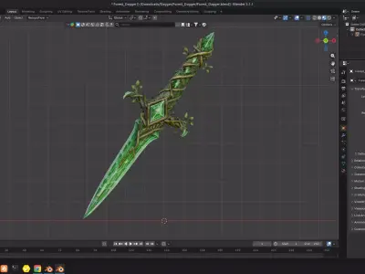 Forest Crystal Dagger - Fantasy Game Ready Weapon Low-poly 3D model