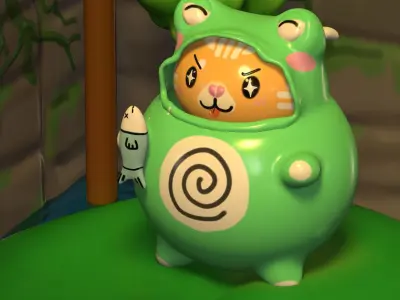 Cat in frog suit 3D model