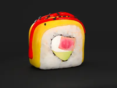 Sushi Seared tuna avocado cream mango sesame seeds chili sauce 3D model