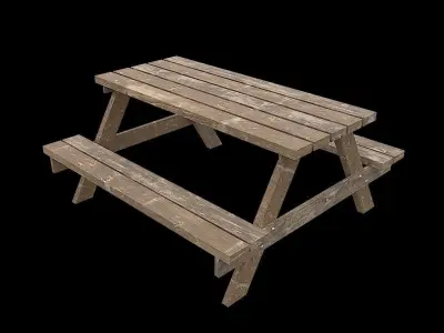 PicnicBench01 wooden picnic table Low-poly 3D model