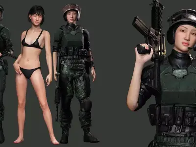 Noi Asian Strength in Military Attire Free low-poly 3D model