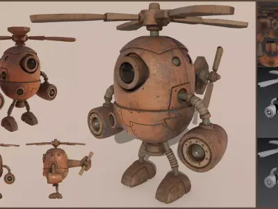 Stylized Helibot Cartoony Robot Low-poly 3D model