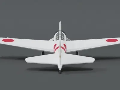 Low Poly Cartoon Mitsubishi A6M Zero WWII Airplane Low-poly 3D model