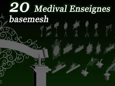 20 medival enseignes base mesh 3D model