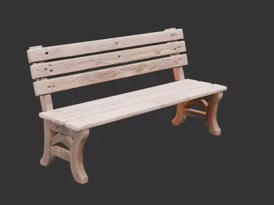 Wooden Outdoor Bench with Backrest Low-poly 3D model
