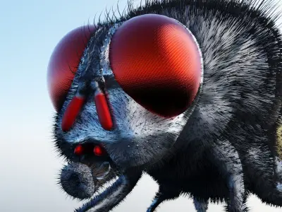 Housefly fly with eyes Low-poly 3D model