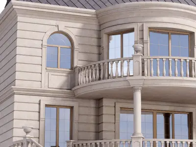 Classic facade of a private with decors 3D model