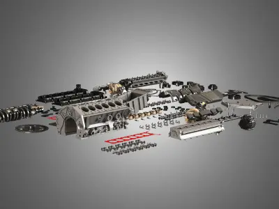 V12 Twin Turbo Disassembled Car Engine 3D model