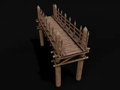 Modular Wood Bridge 2 parts Low-poly 3D model