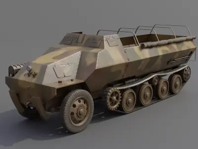 Type 1 Ho-Ha half-track armoured personnel carrier Low-poly 3D model