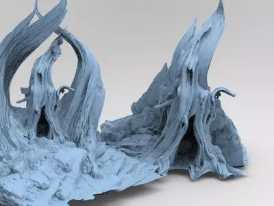 Medieval Witches Hollow Tree 2 models Rocks 3D model