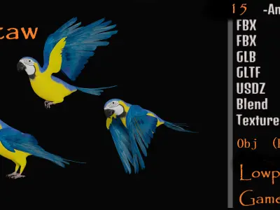 Macaw Ara Parrot Low-poly 3D model